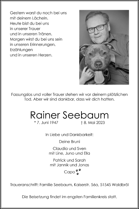 Anzeige von Rainer Seebaum von  Lokalanzeiger 