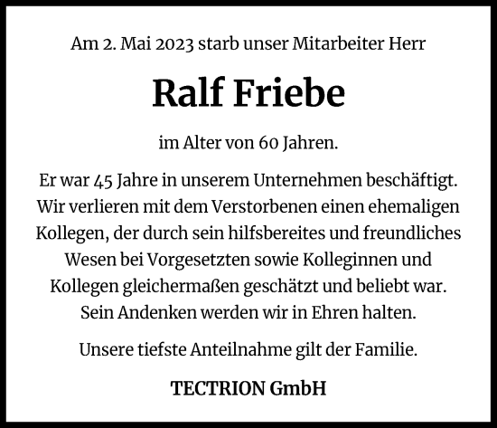 Anzeige von Ralf Friebe von Kölner Stadt-Anzeiger / Kölnische Rundschau / Express