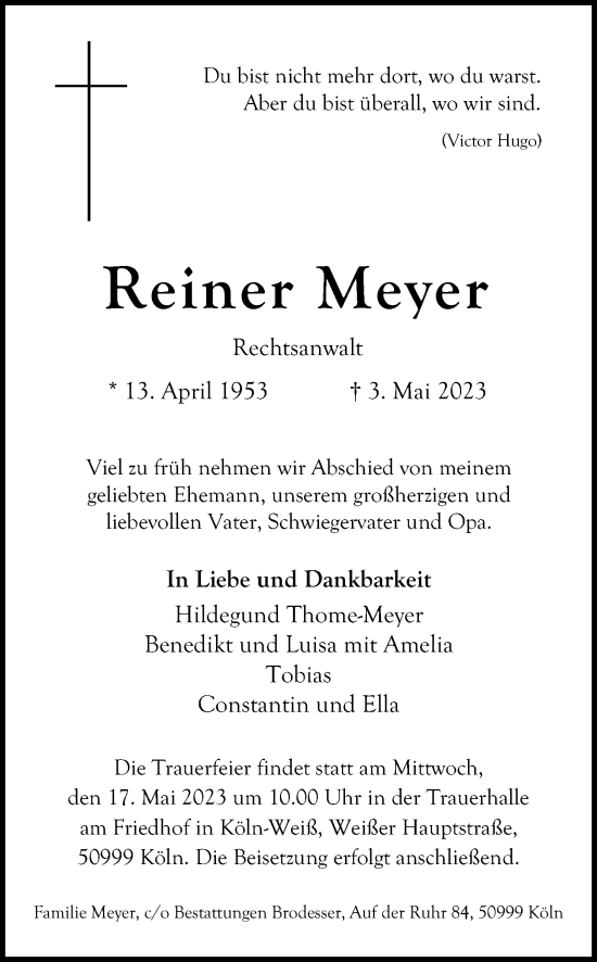 Anzeige von Reiner Meyer von Kölner Stadt-Anzeiger / Kölnische Rundschau / Express