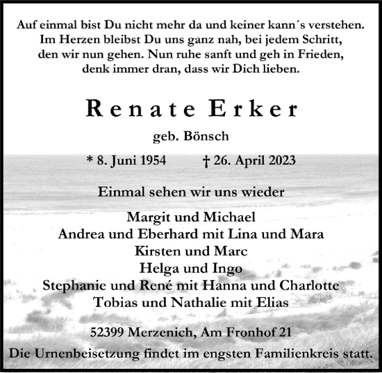 Anzeige von Renate Erker von  Werbepost 