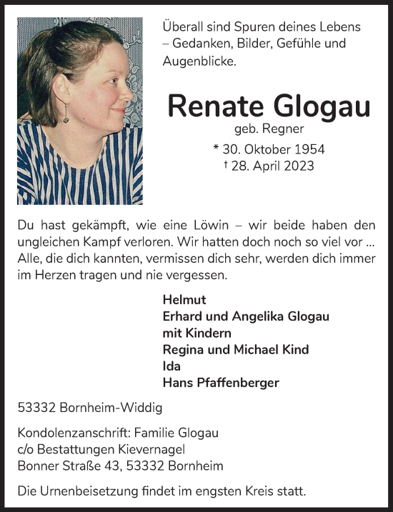 Anzeige von Renate Glogau von  Schlossbote/Werbekurier 
