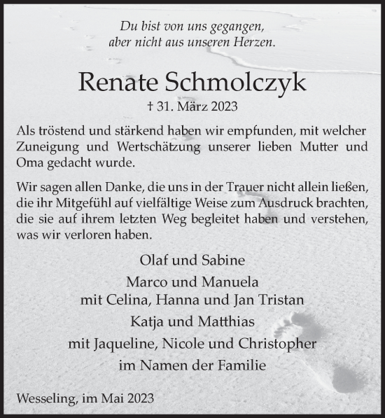 Anzeige von Renate Schmolczyk von  Schlossbote/Werbekurier 