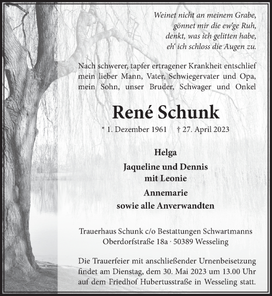 Anzeige von René Schunk von  EXPRESS - Die Woche  Schlossbote/Werbekurier 