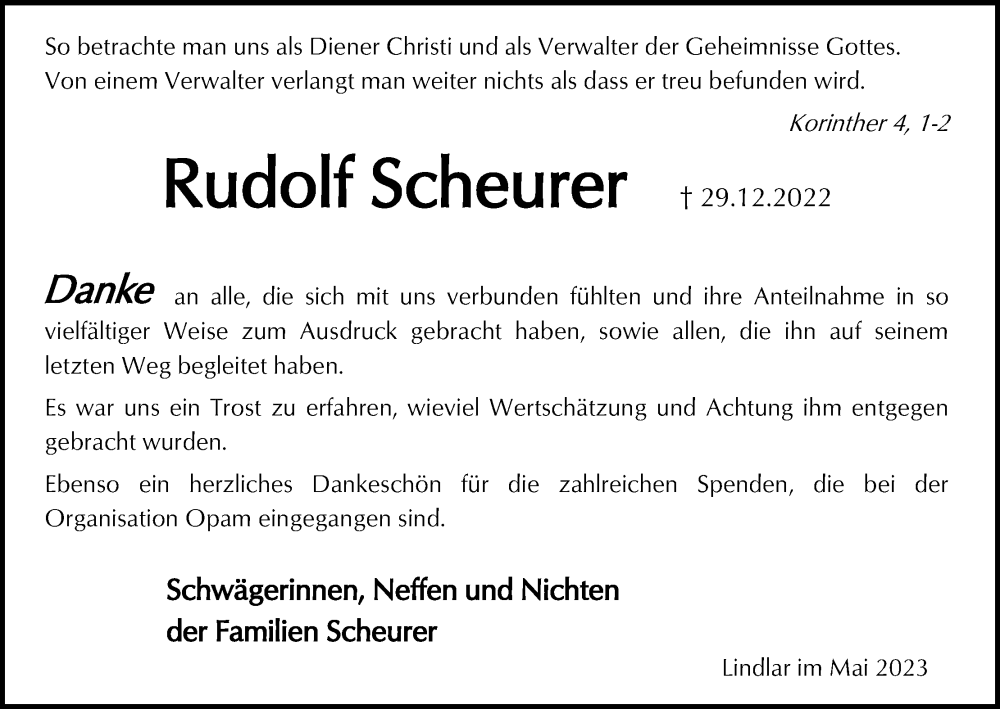  Traueranzeige für Rudolf Scheurer vom 18.07.2023 aus Kölner Stadt-Anzeiger / Kölnische Rundschau / Express