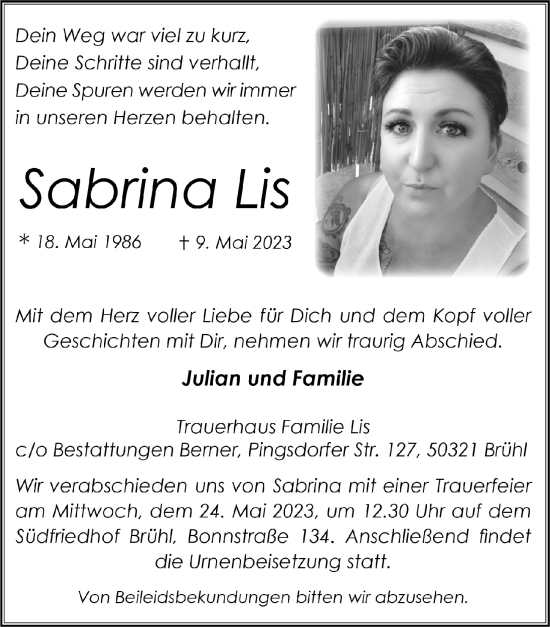 Anzeige von Sabrina Lis von  Schlossbote/Werbekurier 