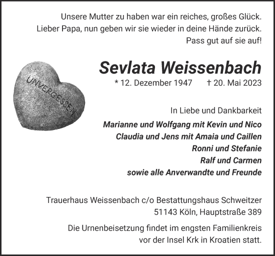 Anzeige von Sevlata Weissenbach von  EXPRESS - Die Woche 