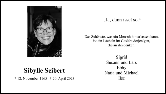 Anzeige von Sibylle Seibert von Kölner Stadt-Anzeiger / Kölnische Rundschau / Express