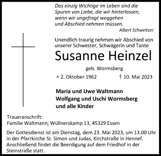 Anzeige von Susanne Heinzel von Kölner Stadt-Anzeiger / Kölnische Rundschau / Express