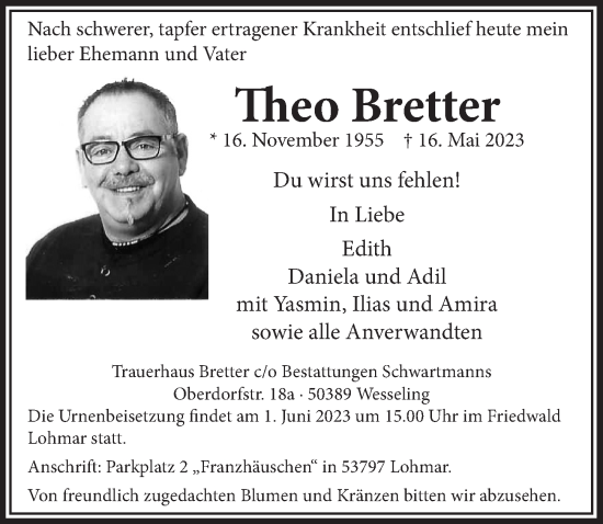 Anzeige von Theo Bretter von  Schlossbote/Werbekurier 