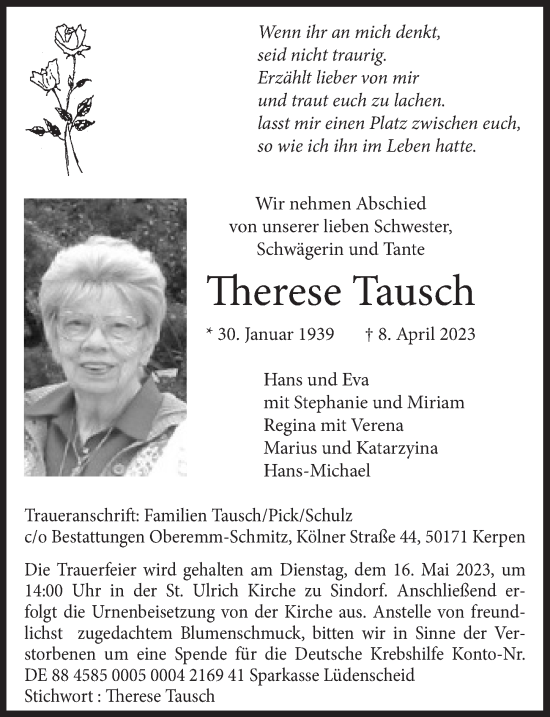 Anzeige von Therese Tausch von  Werbepost 