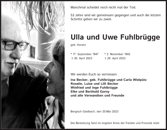 Anzeige von Ulla Fuhlbrügge von Kölner Stadt-Anzeiger / Kölnische Rundschau / Express