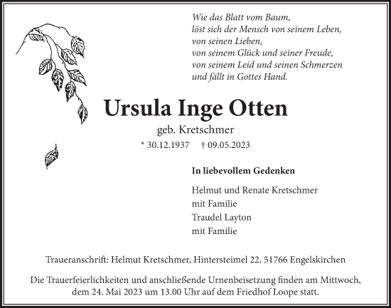 Anzeige von Ursula Inge Otten von  Anzeigen Echo 