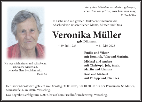 Anzeige von Veronika Müller von  Schlossbote/Werbekurier 