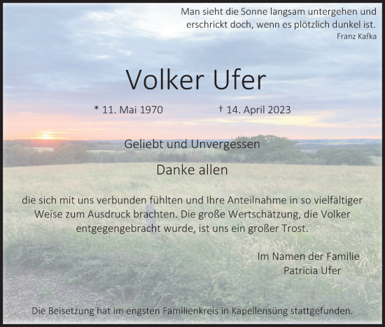 Anzeige von Volker Ufer von Kölner Stadt-Anzeiger / Kölnische Rundschau / Express