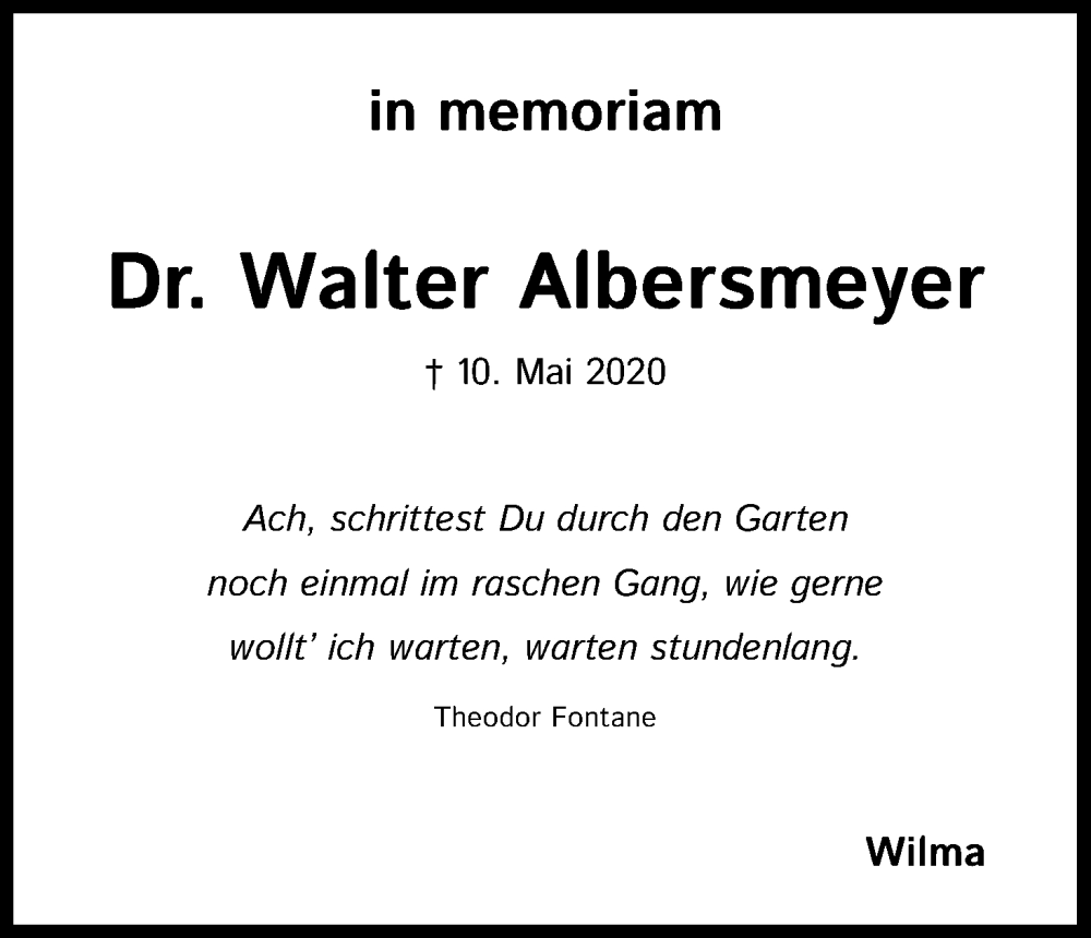  Traueranzeige für Walter Albersmeyer vom 18.07.2023 aus Kölner Stadt-Anzeiger / Kölnische Rundschau / Express