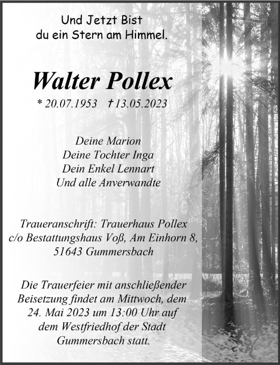 Anzeige von Walter Pollex von  Anzeigen Echo 