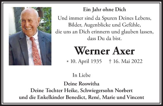 Anzeige von Werner Axer von  Extra Blatt 