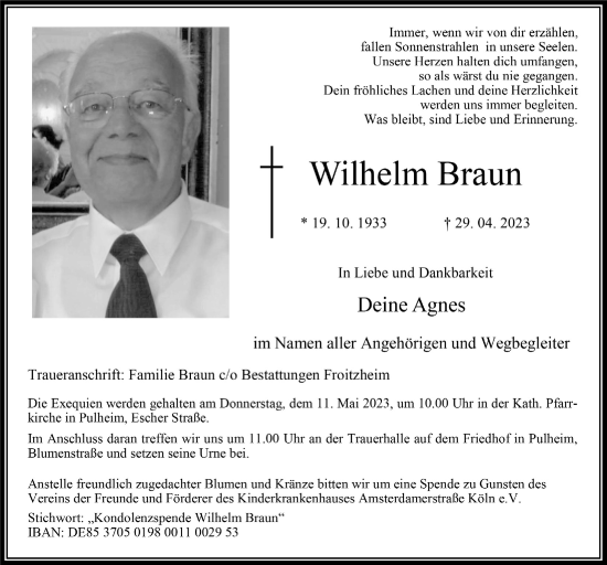 Anzeige von Wilhelm Braun von  Wochenende 