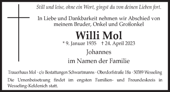 Anzeige von Willi Mol von  Schlossbote/Werbekurier 