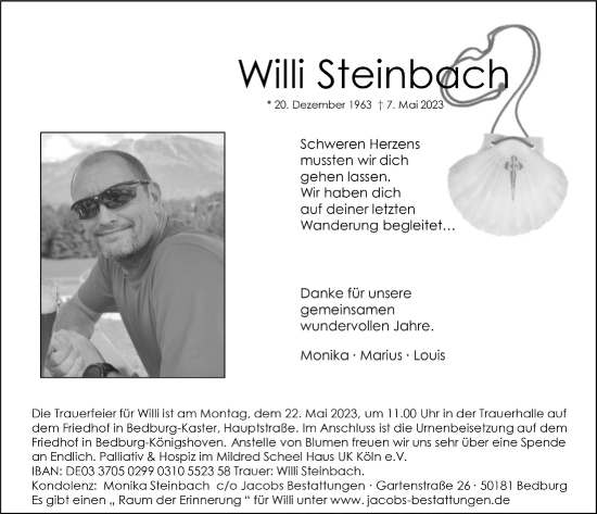 Anzeige von Willi Steinbach von  Werbepost 