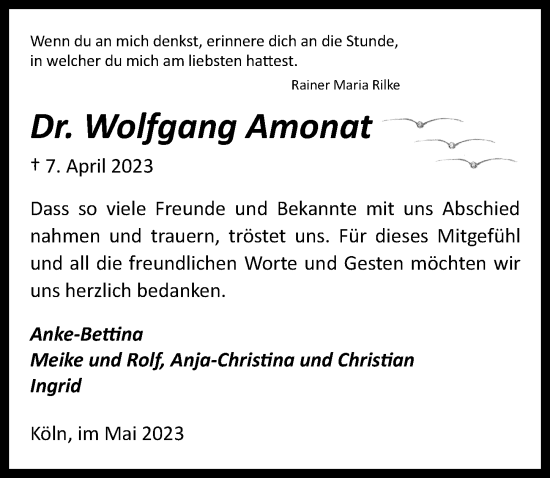 Anzeige von Wolfgang Amonat von  EXPRESS - Die Woche 