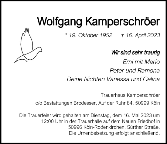 Anzeige von Wolfgang Kamperschröer von Kölner Stadt-Anzeiger / Kölnische Rundschau / Express