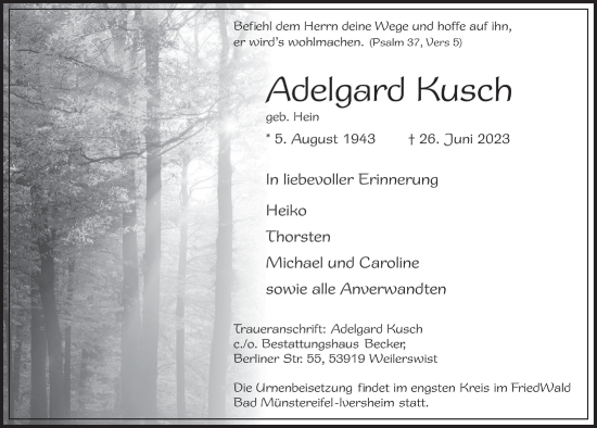 Anzeige von Adelgard Kusch von  Blickpunkt Euskirchen 