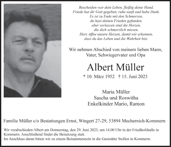 Anzeige von Albert Müller von  Blickpunkt Euskirchen 
