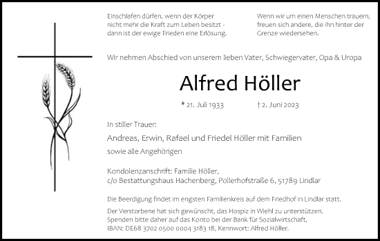 Anzeige von Alfred Höller von Kölner Stadt-Anzeiger / Kölnische Rundschau / Express