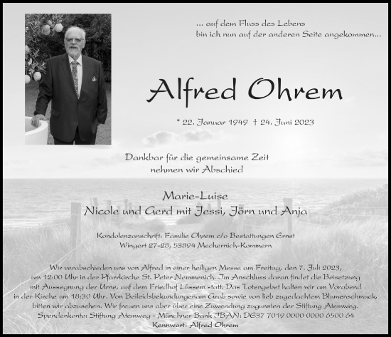 Anzeige von Alfred Ohrem von  Blickpunkt Euskirchen 