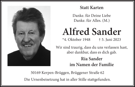 Anzeige von Alfred Sander von  Werbepost 