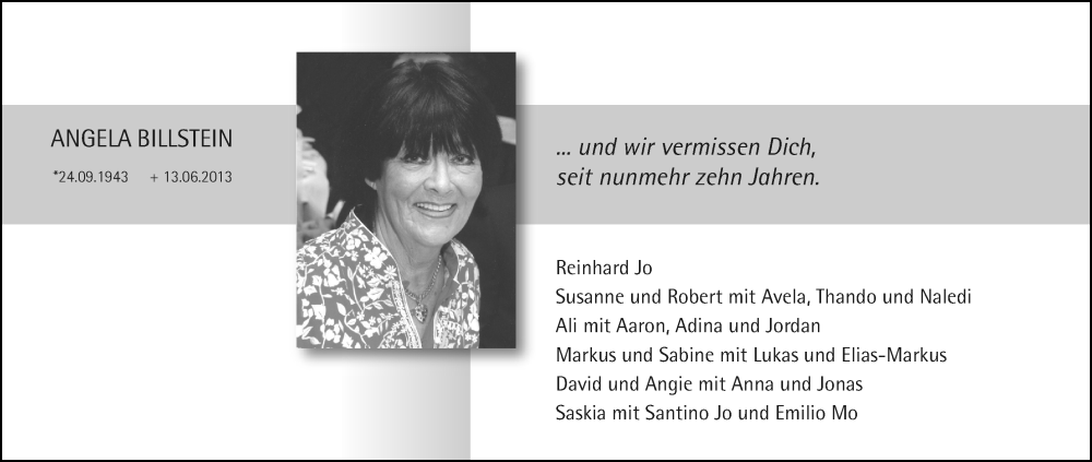  Traueranzeige für Angela Billstein vom 18.07.2023 aus Kölner Stadt-Anzeiger / Kölnische Rundschau / Express