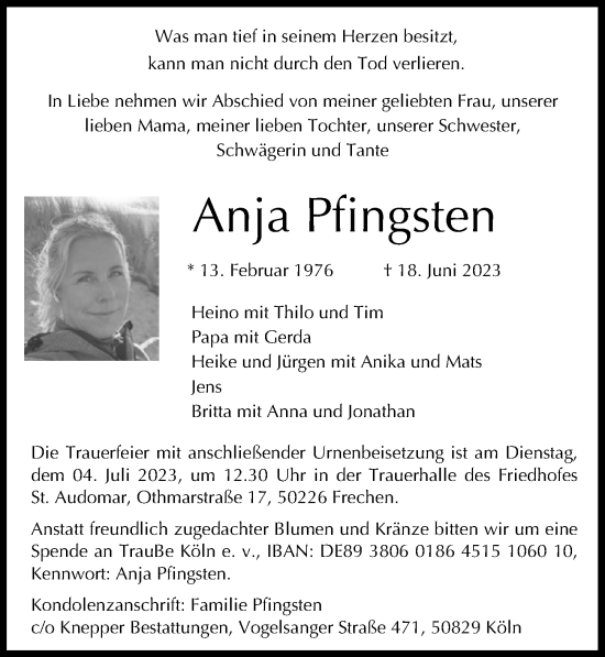 Anzeige von Anja Pfingsten von  Wochenende 