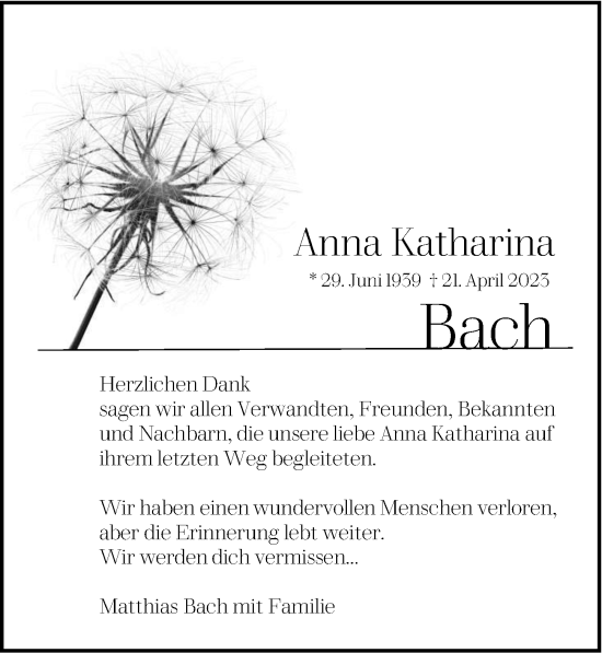 Anzeige von Anna Katharina Bach von  Werbepost 