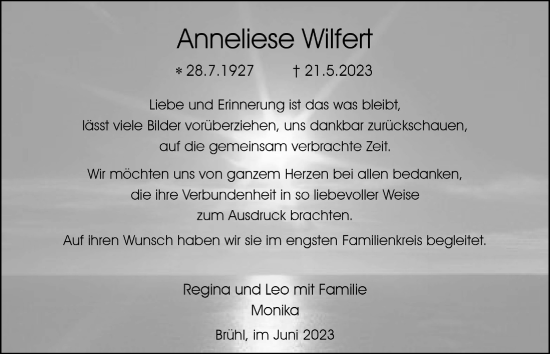 Anzeige von Anneliese Wilfert von  Schlossbote/Werbekurier 