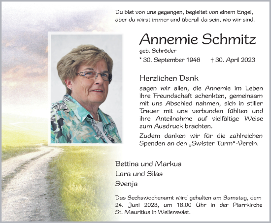 Anzeige von Annemie Schmitz von  Blickpunkt Euskirchen 