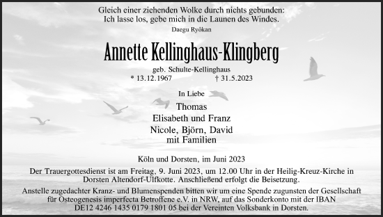 Anzeige von Annette Kellinghaus-Klingberg von Kölner Stadt-Anzeiger / Kölnische Rundschau / Express