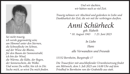 Anzeige von Anni Schürheck von  Schaufenster/Blickpunkt 
