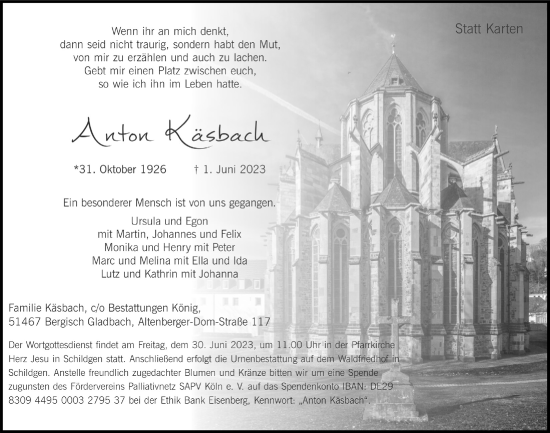 Anzeige von Anton Käsbach von  Bergisches Handelsblatt 