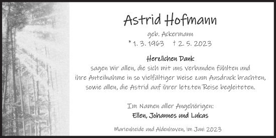 Anzeige von Astrid Hofmann von  Anzeigen Echo 