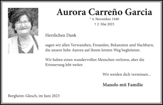 Anzeige von Aurora Carreno Garcia von  Werbepost 