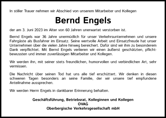Anzeige von Bernd Engels von Kölner Stadt-Anzeiger / Kölnische Rundschau / Express