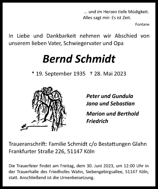 Anzeige von Bernd Schmidt von  EXPRESS - Die Woche 