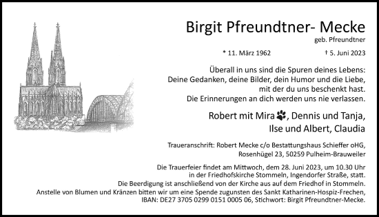 Anzeige von Birgit Pfreundtner-Mecke von  Wochenende 