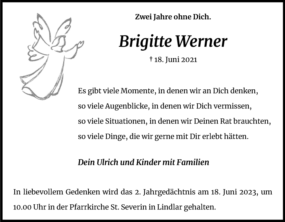  Traueranzeige für Brigitte Werner vom 18.07.2023 aus Kölner Stadt-Anzeiger / Kölnische Rundschau / Express
