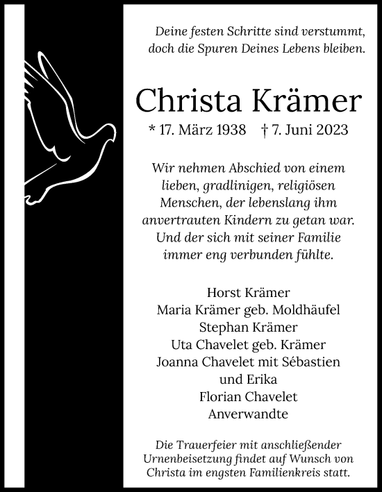 Anzeige von Christa Krämer von Kölner Stadt-Anzeiger / Kölnische Rundschau / Express