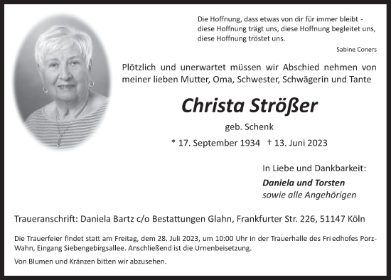 Anzeige von Christa Strößer von  EXPRESS - Die Woche 