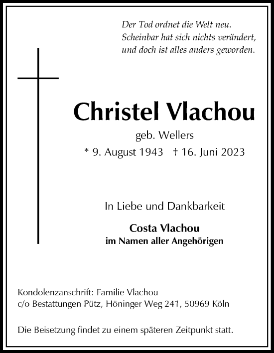 Anzeige von Christel Vlachou von Kölner Stadt-Anzeiger / Kölnische Rundschau / Express