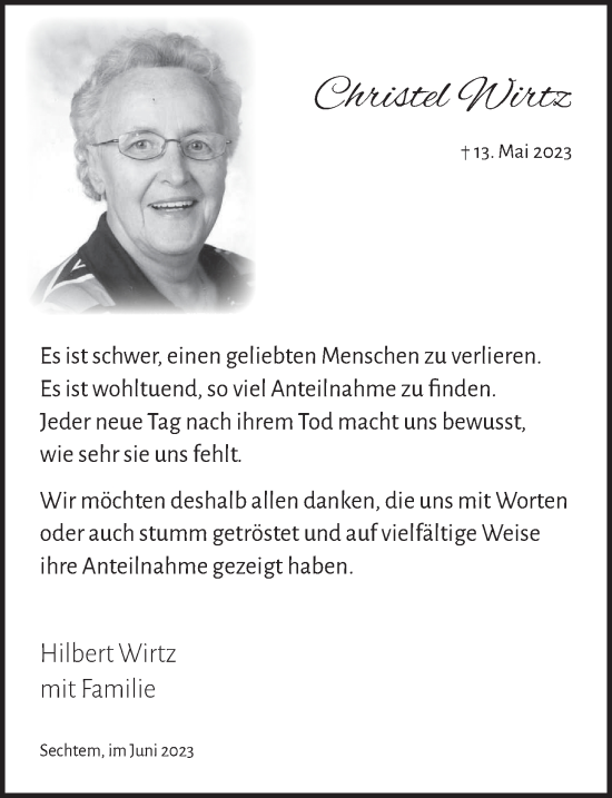 Anzeige von Christel Wirtz von  Schaufenster/Blickpunkt 