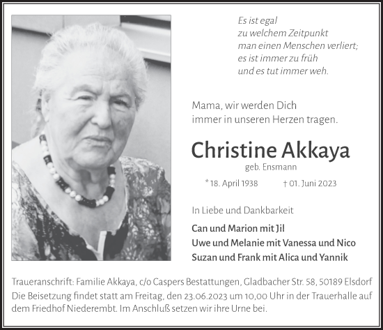 Anzeige von Christine Akkaya von  Werbepost 